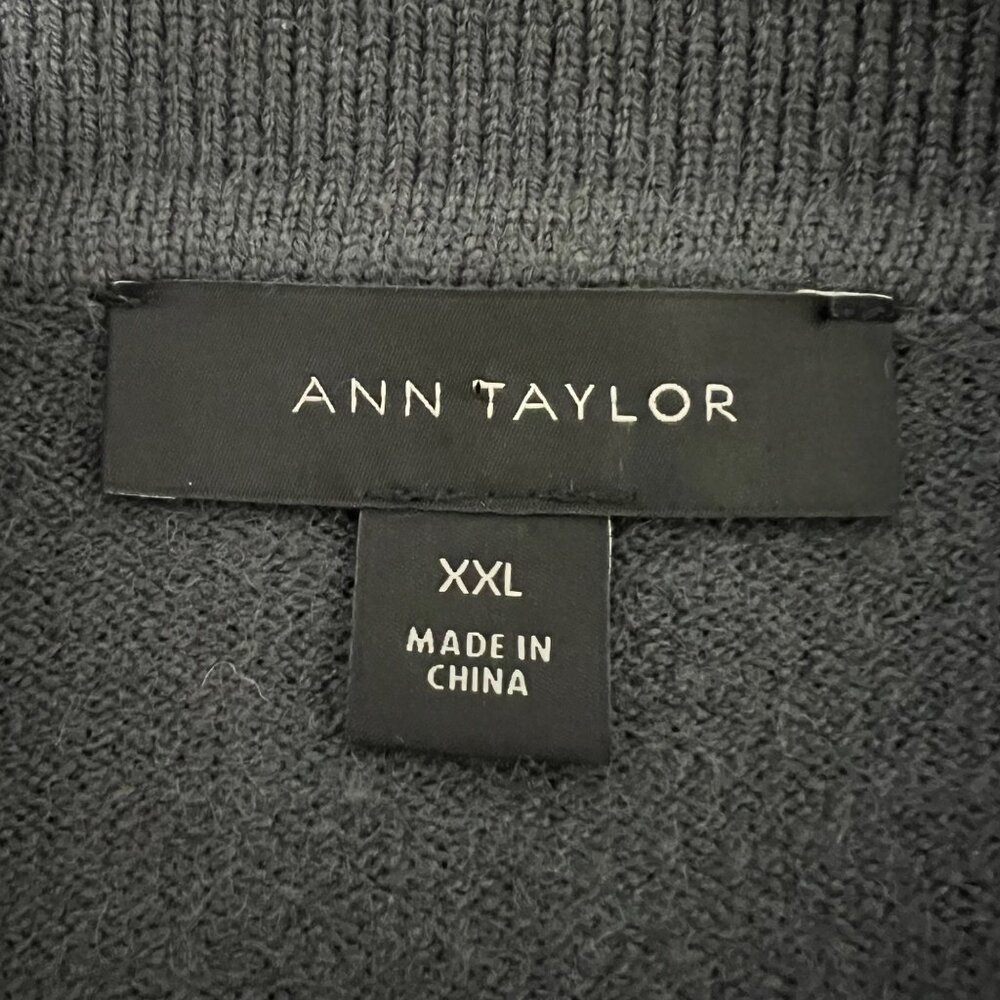Ann Taylor Womens Plus Navy Faux Leather Knit Cardigan V Neck Sweater size XXL - Picture 10 of 12